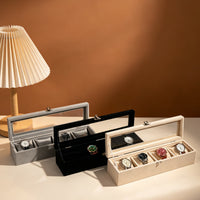 Flannel Watch Storage Box with 6 Slots and Jewelry Organizer with Transparent Lid