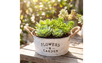 Farmhouse Galvanized Bucket Planter Vintage Metal Flower Pot with Handles White Wash Planter with Rope Handles Lightweight for Balcony, Shelves