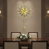 Peacock Wall Clock Gold-Tone Wall Clock with Pendant Radial for Homeowners