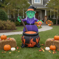 Built-in LEDs Halloween Inflatable Witch and Pot Spooky Witch and Pot Inflatable Giant Yard Decoration Scary for Garden