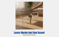Minimalist Marble Corner Table, Stainless Steel, Small Apartment Accent
