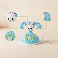 Musical Bunny Toy Phone Interactive Toy Telephone with Handset Light-up Play Phone Educational for Toddlers, Kids, Babies, Playroom, Nursery, Home