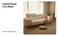 Scandi-Japanese Fusion Design Straight Sofa Removable and Washable Cover Cream Textile Couch Supportive Gentle Support Wood Frame Sofa for Homeowners