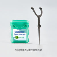 Y-Shape Dental Floss Holder 304 Stainless Steel Portable Teeth Cleaning Tool with 50m Replacement Floss