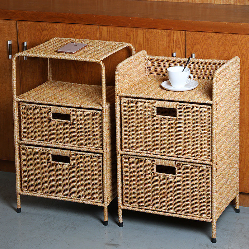 Nordic Style 3-Tier Plastic Rattan Bedside Cabinet
