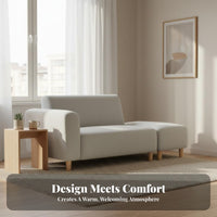 Nordic design Curved Boucle Settee Space-Saving Loveseat Minimalist Aesthetic Upholstered Seating Wooden Legs for Apartment Dwellers, Interior Designers, Living Room, Bedroom, Lounge Area, Entryway