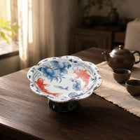 Blue and White Pedestal Bowl Easy to Clean Pedestal Dessert Plate