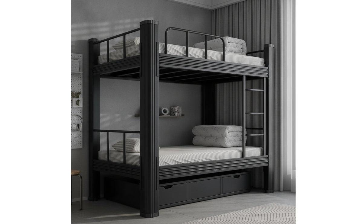 Heavy-Duty Metal Bunk Bed Sturdy Bunk Bed with Ladder Double-Layer Furniture No Box Spring Needed for Students, Teens, Dormitory