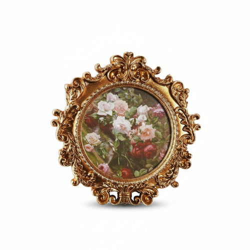 Oval Easel Photo Frame Carved Floral Ornate Resin Photo Frame Scroll Detailing