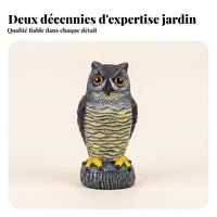 Owl Garden Statue Realistic Owl Figurine Gray and Black Feather-Textured