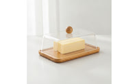 Clear Butter Storage Box Rectangular Butter Box with Bamboo Base Transparent Slimline for Kitchen, Fridge, Table