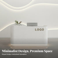 Modern Reception Desk Curing Varnish Finish Small Shop Front Desk Minimalist Lines Curved Cashier Counter for Business Owners, Company Entrance, Lobby