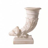 Ram-Head Vase Ornament Carved Relief Faux-Jade Tusk-Shaped Vase Flared Top