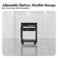 Open Frame Server Metal Rack Construction Rolling Audio Equipment Cart Heavy Duty Rolling Server Rack for DJs, Artists, Studio, KTV, Stage