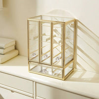 Gold-Toned Jewelry Organizer with Hanging Rods 3-Compartment Jewelry Organizer with Drawers Decorative Transparent for Dresser