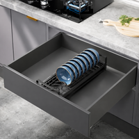 Black Pull Out Dish Rack, Extendable Dish Drainer Telescopic, Anti Rust Drying Rack for Cabinet, Large Capacity Drawer Dish Rack with Drainage