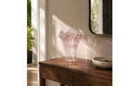 Pink Glass Vase Simple Design Pink Vase Wavy Rim for Living Room