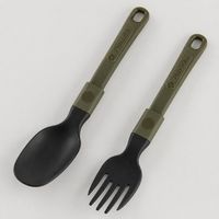 Spoon Fork Set Portable Outdoor Camping Foldable With Storage Bag 5-Piece Set