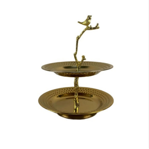 2-Tier Serving Tray Metal Fruit Basket with Stand Reflective for Tea Table
