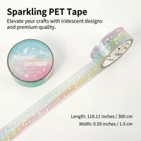PET Holographic Washi Tape for Journal Lovers, Gradient Star Decorative Planner for Scrapbooking Finish 15mm x 3m