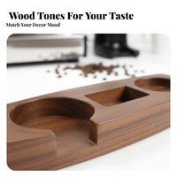 Solid Wood Boat-Shaped Tamping Stand Space-Saving Espresso Tamping Station Polished Finish for Cafe