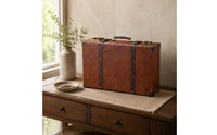Vintage Leather Suitcase Top Handle Travel Storage Case Front Closure Hardware