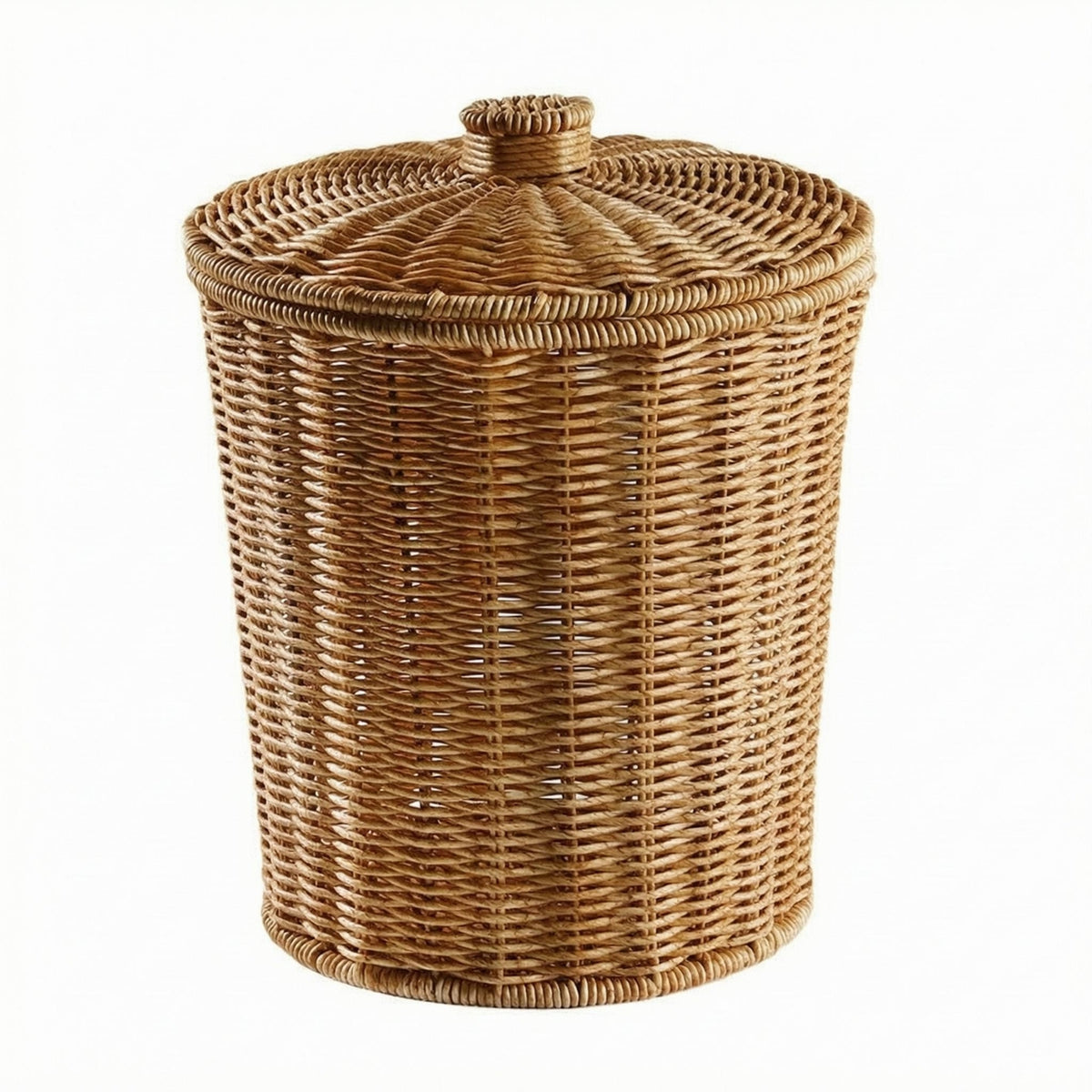 Wicker Storage Basket with Lid Open-Weave Rattan Storage Basket Cylindrical