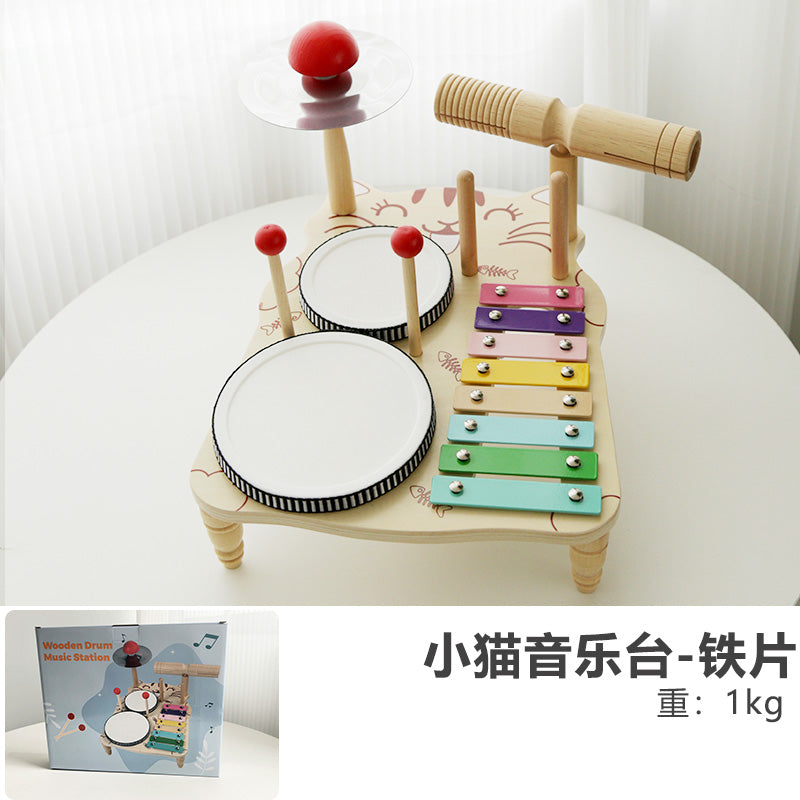 多功能木质架子鼓宝宝音乐台音乐启蒙早教益智打鼓儿童玩具女男孩 小熊音乐台（铁质琴片音准好）