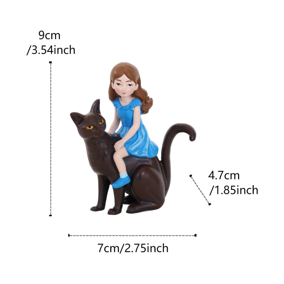 Black Cat and Girl Statue Micro Landscape Decor Girl Riding Cat Figurine