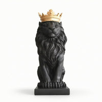 Lion Sculpture with Crown Gold-Toned Lion Statue with Crown Sculpted for Office