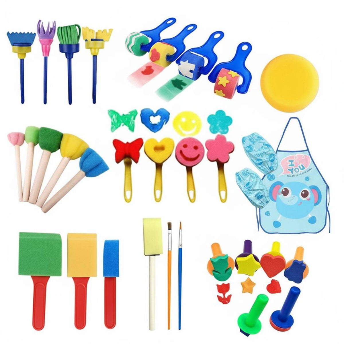 33 Pieces Variety of Shapes Sponge Stamp and Brush Set Sparks Creativity Kids' Sponge Painting Set Easy to Use Children's Art and Craft Kit Reusable for Preschoolers, Toddlers, Classroom, Home, Daycare