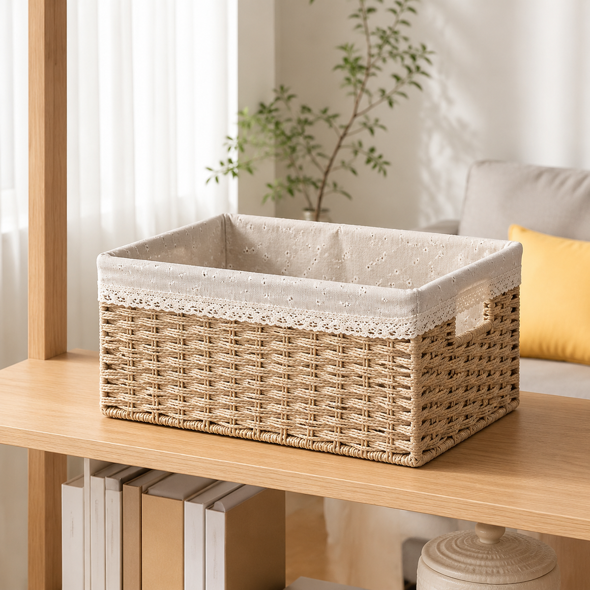 Clothing Storage Paper Basket Khaki With Handle Extra Large Storage Basket Living Room Storage Organizer