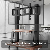 Floor TV Stand with Wheels Heavy Duty Mobile TV Cart Adjustable Viewing Carbon Steel Frame Sleek Wood Finish Suitable for Outdoor Conference Room Showcase Show Home Decoration
