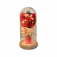 Romantic Gift Blossom Arrangement Glass Dome Long-Lasting Blossom Glass Dome Lamp Hand-Assembled Lighted Flower Cloche Dustproof Cover for Mom