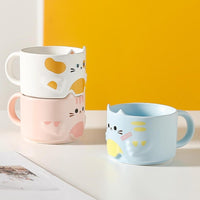 可爱猫咪陶瓷杯卡通马克杯情侣水杯叠叠对杯家用杯子礼品伴手礼