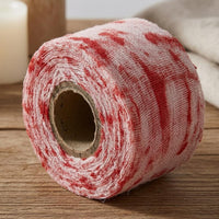 Stained Gauze Roll Fine Mesh Red and White Gauze Bandage Frayed Edges