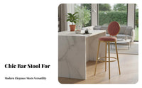 Nordic Design Upholstered Bar Stool with Round Back Modern Minimalist Design High Chair Padded Cushion Seating Furniture Stable Base for Homeowners, Business Owners, Interior Designers, Counter, Restaurant, Front Desk, Kitchen Island
