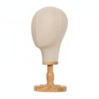 Textile Mannequin Head with Wooden Base Linen Covered Hat Display Stand Professional Look Hairpiece Display Head for Retailers, Boutique