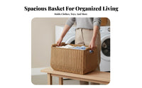 Wickerdesign Bin with Wood Handles Large Capacity Woven Basket with Handles