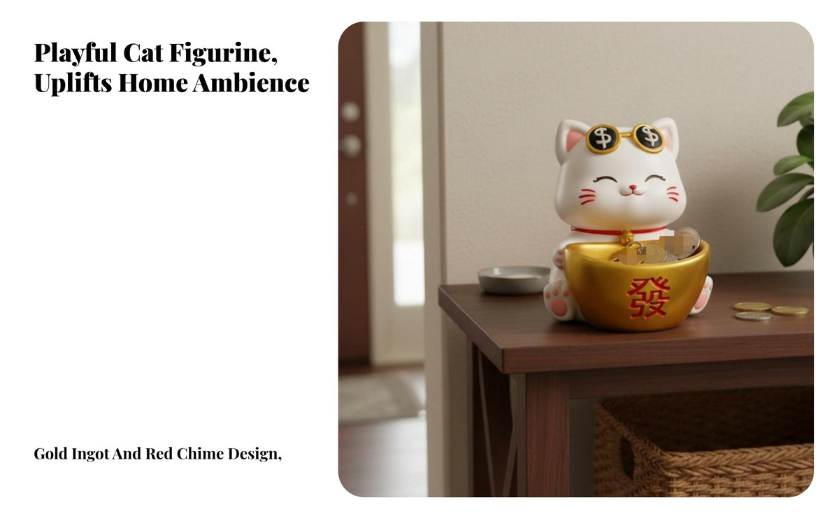 Fortune Cat Key Tray Chinese Design Fortunate Cat Storage Bowl Maneki-Neko Figurine Holder Perfect Gift Decorative Trinket Dish