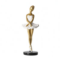Ballet Performer Figurine White Tutu-Style Ballerina Statue Black Base for Shelf
