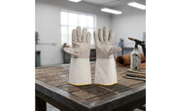 Heat Resistant Soldering Gloves with Canvas Cuffs Heavy-Duty Leather Soldering Gloves Long-Lasting Professional-Grade for Welders, Metalworkers, Blacksmiths, Metalworking, Forge Work