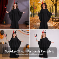 Maxi Performance Dress Halloween Cape Sleeve Dress Cosplay Gown Machine Washable for Girls, Kids