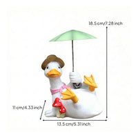 Resin Duck Statue with Umbrella Outdoor Duck Figurine Patio Garden Ornament Yard for Collectors