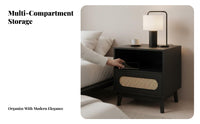 Wicker Drawer End Table Minimalist aesthetic Nightstand Woven Rattan Design