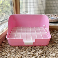 Pink Bunny Litter Tray with Splash Guard, Bunny Litter Box with Drawer and Removable Grate, 28x23x15cm Corner Pan for Small Animals