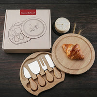 4 Pieces Cheese Knife Set Gift Ready Round Box Cheese Knife Set Rustic Style