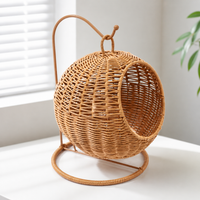 Wicker Hanging Fruit Basket, Rattan Basket for Kitchen Storage, Brown Cartoon Design Woven Decor