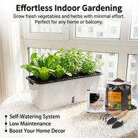 Large Automatic-Watering Planter Box, Outdoor Plant Pots for Balcony, 15L Grow Box with Soil & Plant Food, Synthetic Material