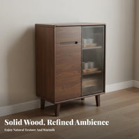 Walnut Dining Buffet Solid Wood Storage Sideboard Cabinet with Fluted Glass Doors and Spacious Countertop Suitable for Adults Renters Entryway Dining Room Living Room